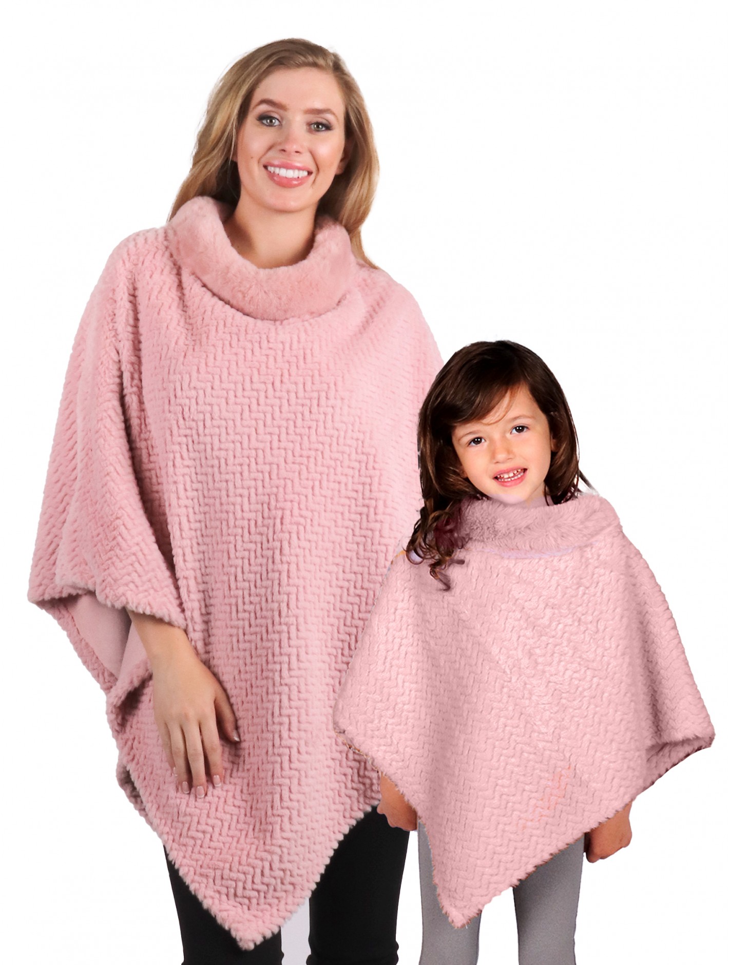 Mom and Kids Tile Pattern Faux Fur Cape